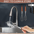 Stainless Steel Wire Cooking Whisk, Multi Function Kitchen Hand Whisk Non Stick Balloon Whisk Egg Beater for Blending Whisking Beating Frothing Stirring Batters,Wooden Handle (11""L x 2.1""W)