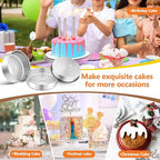 P&P CHEF 8 Inch Round Cake Pan Set of 3, Stainless Steel Round Baking Layer Pans Bakeware for Layer Birthday Cake, Fit Oven/Pots/Pressure Cooker, Leakproof & Dishwasher Safe, Silver