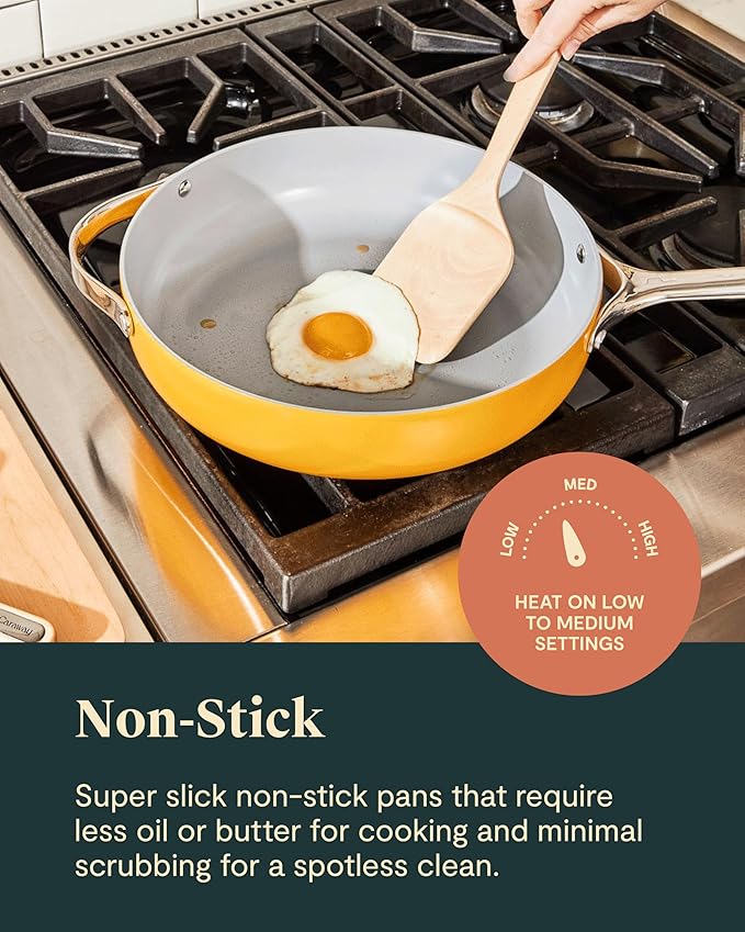 Caraway Non-stick Ceramic Cookware Set (12 Piece) Pots, Pans, Lids and Kitchen Storage - PFAS & PFOA Free - Oven Safe Pan Set & Compatible with All Stovetops - Navy