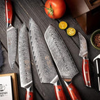 YARENH 8-Piece Kitchen Knife Set with Block,Damascus Chef Knife, 67-Layer High Carbon Stainless Steel,Sharp Rust-Resistant Blades,Sandalwood Handle