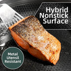 DELUXE Hybrid Ceramic Nonstick 5 Qt Deep Sauté Pan with Lid, Stainless Steel Skillet with Stay-Cool Handles, Dishwasher and Oven-Safe, PFOA Free Deep Frying Pan, Compatible with All Cooktops