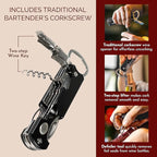 Bartender's All-in-One Bar Tool Set: Corkscrew, Zester, Citrus Knife and Bottle Opener Kit with Magnet for Picnics, Tailgating, BBQs, Camping, Travel, Beach Parties and Bartending, Blue