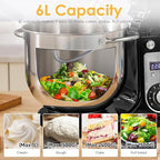 Biolomix Kitchen Electric Stand Mixer, 6 Speed Tilt Head Food Mixer with 6.5 QT Stainless Steel Bowl, Dough Hook, Flat Beater, Whisk and Anti Splash Cover, Red (6.5 QT, Black)