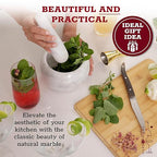 Gusto Nostro Natural Marble Mortar and Pestle Set | 5 Inch - 2.5 Cup Large Mortar Pestle Set for Grinding Herbs, Nuts, Grains | Pesto Grinding and Guacamole Stone Bowl | Marble Spice Crusher