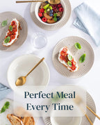 Stoneware Dinnerware Set for 4 People HYGGE 16-Piece - Elegant Scandi Design - Premium Dish Set - Bowl and Plate Set - Tableware for 4 People in a Ribbed Design - Pure Living in Light Brown