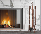 Fire Beauty 5 Pieces Fireplace Tools Sets Fireplace Accessories Tools Holder with Handles Tools for Indoor Fireplace Decor Outdoor Fire Pit Modern Tool(Antique Bronze)