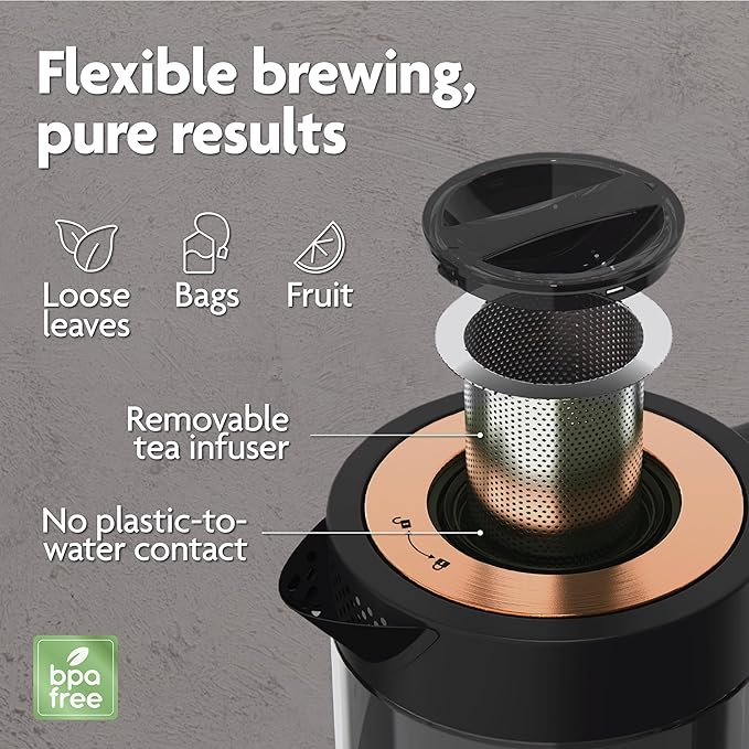 Vianté Luxury Tea Set. Electric Kettle with Infuser for Loose Leaf And Ceramic Serving Set. Teapot and Cup Set with Wooden Tray. Excellent Gift Idea For Tea Lovers.