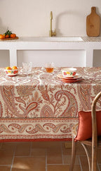 ISAENNE Designer French Red Extra Long Tablecloth Rectangle,Linen Table Cloth with Cashew Pattern,Stain Proof Decor Tablecloths for Dining Thanksgiving Kitchen Christmas,63"*110"-Chauffrey D