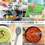 Pack of 2 Large Silicone Cooking Spoons, Non-Stick Stainless Steel Slotted and Solid Spoon Set for Serving, Mixing, Draining, Heat Resistant, Scratch Resistant and BPA Free Kitchen Scoops (Grey)