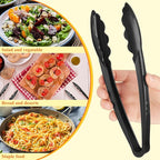 Tessco for you 25 Pcs Plastic Tongs for Serving Bulk, 9 Inch Plastic Disposable Serving Tongs Heavy Duty Salad Utensils for Kitchen Buffets BBQ Events Catering (Black)