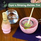 Matcha Whisk Set Pink, 8Pcs Matcha Set Kit include Matcha Bowl, Matcha Whisk and Holder, Bamboo Scoop, Scoop Rest, Sifter and Tea Towel, Matcha Whisk and Bowl Set for Matcha Lovers and Beginers