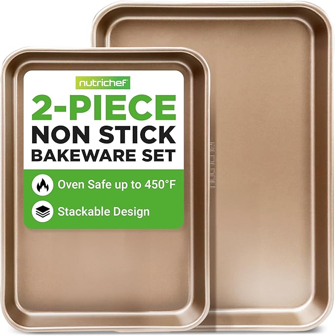 NutriChef Non Toxic Baking Pan, Medium and Large Cookie Sheets, Premium Nonstick Carbon Steel Cookie Pans for Baking - Commercial Grade, Restaurant Quality, Bakeware Set, Easy to Clean - (Set of 2)