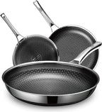 Hybrid Pans Set Nonstick 3 Piece, 8&10&12 Inch Nonstick Frying Pans Set, Dishwasher Induction Oven Broiler Safe Stainless Steel Skillet, PFOA Free Kitchen set