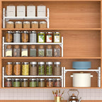 iPEGTOP 3 Pack Large Expandable Cabinet Storage Shelf, Heavy Duty Stackable Steel Metal Spice Rack Adjustable Height Home Office Pantry Garage Shelves for Counter Kitchen Organization, White