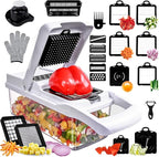 Vegetable Chopper,25 in 1 Multifunctional Food Chopper with Container,Kitchen Vegetable Slicer Dicer Cutter,Veggie Chopper Fruit Salad Potato,13 Blade Stainles Steel Blades（White）