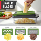 Mueller Pro-Series 10-in-1, 8 Blade Vegetable Chopper, Onion Mincer, Cutter, Dicer, Egg Slicer with Container, French Fry Cutter Potato Slicer, Home Essentials, Salad Chopper,Gray/Green