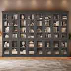 70.8" Bookshelf with Glass Doors, Farmhouse Modular Bookcase with 6-Tier Adjustable Shelves, Large Storage Cabinet for Living Room & Home Office, Black