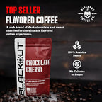 Blackout Coffee Chocolate Cherry Flavored Ground Coffee – Medium Roast, Smooth Taste, Guilt-Free Indulgence – Freshly Roasted 12oz Pouch, American Made