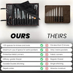 OuiChef Chef Knife Bag for 10 Knives & Utensils - Waxed Canvas & Vegan Leather - Travel Knife Case with Straps - Professional Chef Roll Bag