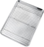 P&P CHEF 16 Inch Baking Sheet and Rack Set, Stainless Steel Cookie Sheets Oven Baking Pans Trays with Cooling Racks for Cooking & Roasting, Oven & Dishwasher Safe, (2Pcs)