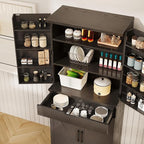 72" Tall Storage Cabinet, Kitchen Pantry Cabinet with Adjustable Shelves & Sturdy Steel Frame, Farmhouse Pantry Storage with 4 Barn Doors for Kitchen, Dining Room, and Living Room, Black
