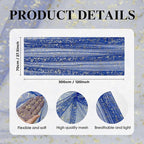 Artoid Mode 3PCS Blue Gold Gauze Table Runner 120 Inch 10FT, Glitter Metallic Foil Sheer Dining Wedding Anniversary Holiday Table Decor for Home Party