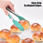 Doosu Kitchen Tongs for Cooking - 600°F Heat Resistant Food Tong with Non-Scratch Silicone Tips, Heavy Duty Stainless Steel Locking Tong for BBQ, Grilling Steak, Serving Salad, Pasta (9in, Aqua Sky)