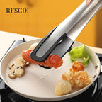 Heat-Resistant Kitchen Tongs and Basting Brush Set - 600℉ Stainless Steel Cooking Tongs with Metal Locking Mechanism - Ideal for Cooking, Grilling Steak, Baking Bread, and BBQ,(Silver 2Pcs)