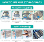 16 Pack Vacuum Storage Bags, Space Saver Bags (2Jumbo/2Large/3Medium/3Small/6Roll) Compression Storage Bags for Comforters and Blankets, Vacuum Sealer Bags for Clothes Storage, Hand Pump Included