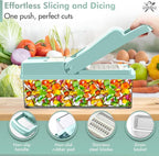16-in-1 Vegetable Chopper and Slicer with 8 Blades – Veggie Cutter, Dicer, Food Chopper with Container & Lid – Multi-Purpose Kitchen Tool for Easy Meal Prep (Blue)