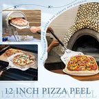 Aluminum Pizza Peel Spatula Set, HaSteeL 12 Inch Pizza Paddle Shovel, 14 Inch Metal Pizza Cutter Rocker, Pizza Oven Accessories Tools for Cooking Baking Turning Cutting, Detachable Handle, Perforated