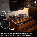 Premium Pocket Knife Display Case for 50 Knives - Extra Large Wooden Knife Organizer, Storage & Holder with Unique Pillars, 2 Drawers - Knife Collection Box - Handcrafted for Men