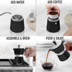 Zulay Moka Pot Espresso Stovetop Coffee Maker - Leak-Proof, Stainless Steel, Easy to Clean, Heat Resistant Handle & Knob - for Authentic Cuban & Italian Style Espresso - Makes 6 Espresso Cups - Black