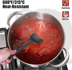 2-Piece Silicone Scraper & Spoon Spatulas: Doosu 600°F Heat Resistant Food Grade BPA Free Rubber Baking Flat Spatula Kitchen Cooking Spoonula for Mixing, Scraping, Folding, Stirring, Serving (Black)