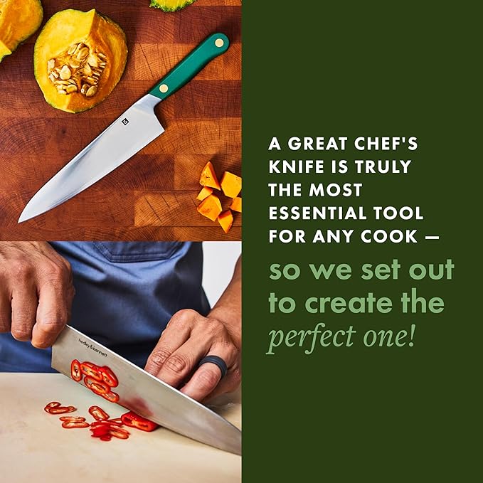 hedley & bennett Professional Chef Knife - Sharp 8 inch Japanese Kitchen Blade - Three-Layer Steel for Cutting Meat and Vegetables - Ergonomic Handle - Cooking Gift - Enoki (White)