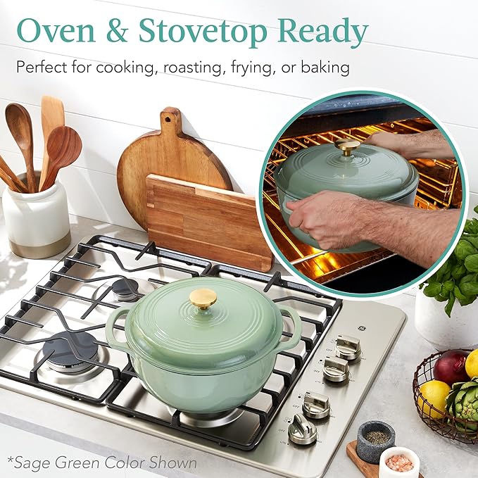 Best Choice Products 6 Quart Enamel Cast-Iron Round Dutch Oven, Family Style Heavy-Duty Pre-Seasoned Cookware for Home, Kitchen, Dining Room, Oven Safe w/Lid, Dual Handles - Cornflower Blue
