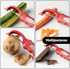 Zulay Kitchen Premium Vegetable Peeler for Kitchen - Swivel Peeler with Razor Sharp Stainless Steel Blades & Strong Ergonomic Handle - Dishwasher Safe, Easy To Use with Blemish Remover - Red