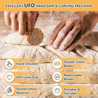 UFO Bread Lame Sourdough Scoring Tool - Dough Scoring Tool for Sourdough Bread baking & Bread Making Tool, Wooden Scoring Tool with 5 Razor Blades, Leather Storage Cover, Finger Sleeves, Cleaning Tool
