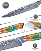 8 Inch Carving Knife, Meat Slicing Knife - Hammered Damascus Steel & Resin Handle - Yao Series