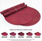 FunWheat Round Braided Placemats Set of 4 Place mats for Dining Tables Woven Heat Resistant Table Mats 15 inch (Wine,4pcs)