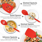 Silicone Spatula Spoon Set, 4 PCS Silicone Cooking Utensils Spatula Spoon Set with Stainless Steel Handle, BPA Free Kitchen Turners for Frying, Mixing, Serving, Draining, Turning, Stirring, Red