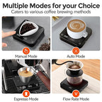Rechargeable Mini Coffee Scale with Timer, 2kg/0.1g Precision Espresso Scale, Portable Digital Coffee Scale w/ 4 Modes for Espresso and Pour-Over Coffee (Black)