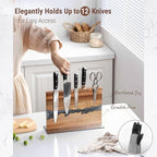 Magnetic Knife Block Holder for Countertop, No Drill Acacia Wood Stand with Epoxy Resin Art & Strong Magnets - Fits Chef Knives & Scissors (No Knives Included)