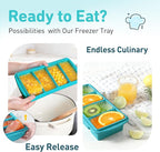 Silicone Freezer Tray With Lid Soup Freezer Container Molds with Steel Reinforced Rim Ice Cube Freezer Molds for Soup, Sauce, Leftovers, Homemade Meal Prep Containers Portion Control Food Storage
