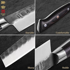 7 Inch Nakiri Knife, Black Forged Japanese Cleaver Knife Chefs Knife with High Carbon Stainless Steel, Japanese Nakiri Knife with Full Tang Pakkawood Handle, Christmas Gift with Premium Box