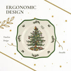 Spode Christmas Tree Scalloped Dinner Plate (Set of 4) - Holiday Stoneware Large Plates - 10.5 Inch Christmas Dinner Dishes, Colorful Gifts & Mistletoe Accents - Dishwasher & Microwave Safe
