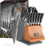 Knife Set, NANFANG BROTHERS 15-Piece Damascus Kitchen Knife Set with Block, ABS Ergonomic Handle for Chef Knife Set, Carving Fork, Disconnect-type Knife Block Set