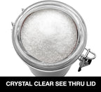 Oggi Stainless Steel Sugar Canister 62 fl oz - Airtight Clamp Lid, Clear See-Thru Top - Ideal Sugar Container for Countertop, Sugar Jar, Bulk Sugar Storage. Large Size 5" x 7.5".