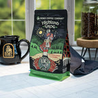 Bones Coffee Company Highland Grog, Butterscotch Caramel Flavored Coffee, Medium Roast Low Acid Arabica Beans Compatible with Auto drip and French Press Coffee Maker, 12 Oz Whole Bean