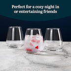Libbey Stackable Stemless Wine Glasses Set of 6, Tapered Bulb Shaped All Purpose Wine Glass Set, Dishwasher Safe Glass Wine Glasses, Cocktail